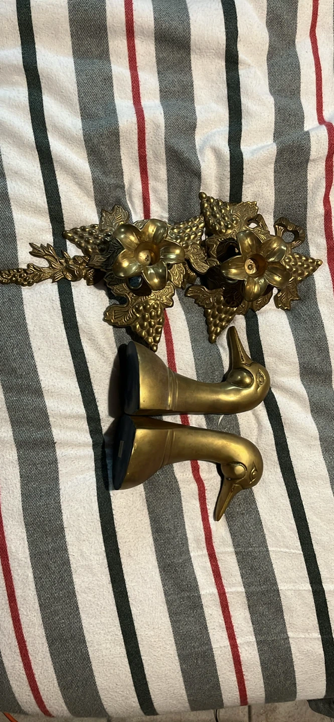 Vintage Brass Wall Sconces - Floral & Duck Design