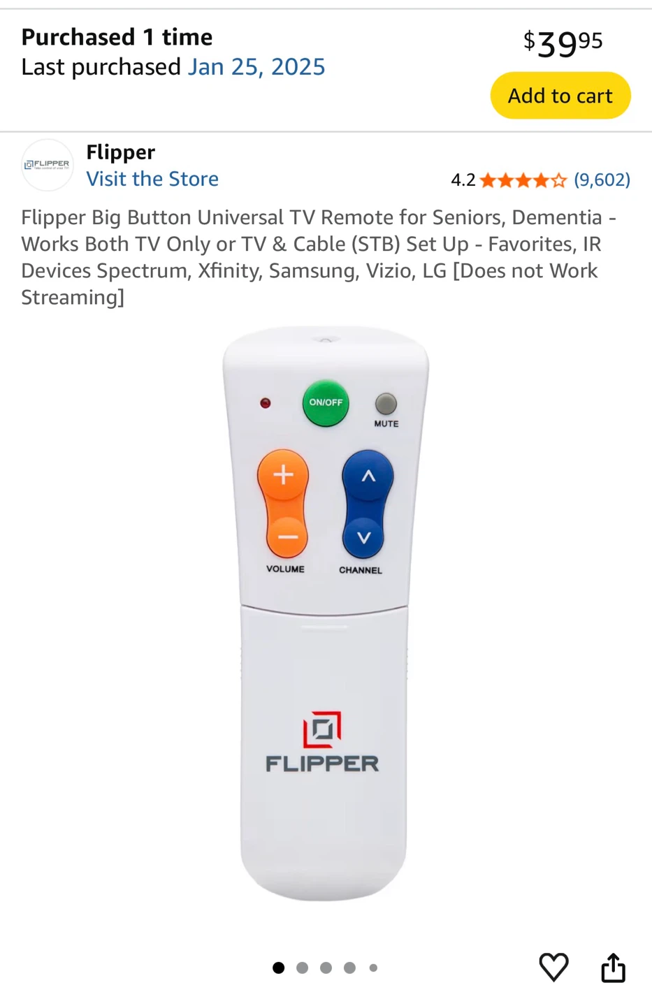 Flipper Big Button Universal TV Remote