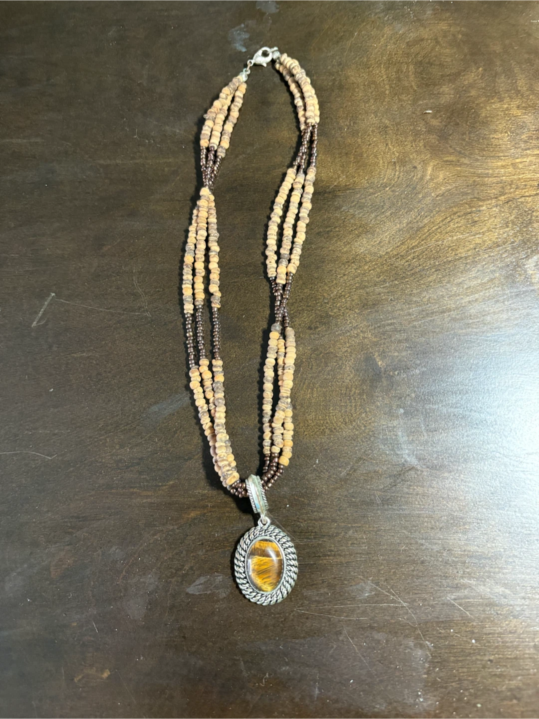 Beaded Necklace with Tiger Eye Pendant