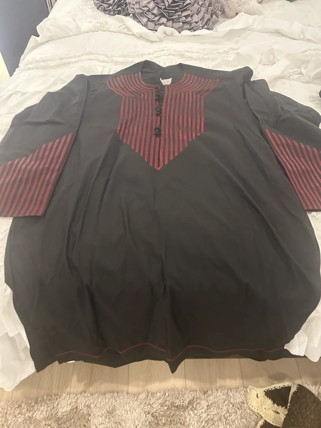 Black Thobe with Red Embroidery Afghani man