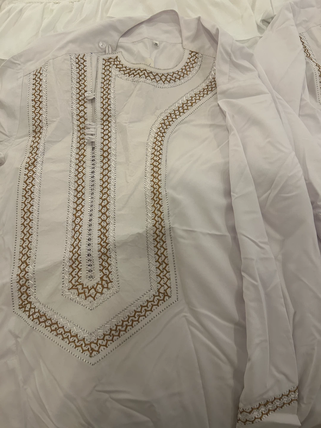 White Thobe Thawb Jubbah with Gold Embroidery man Afghan set - photo 2