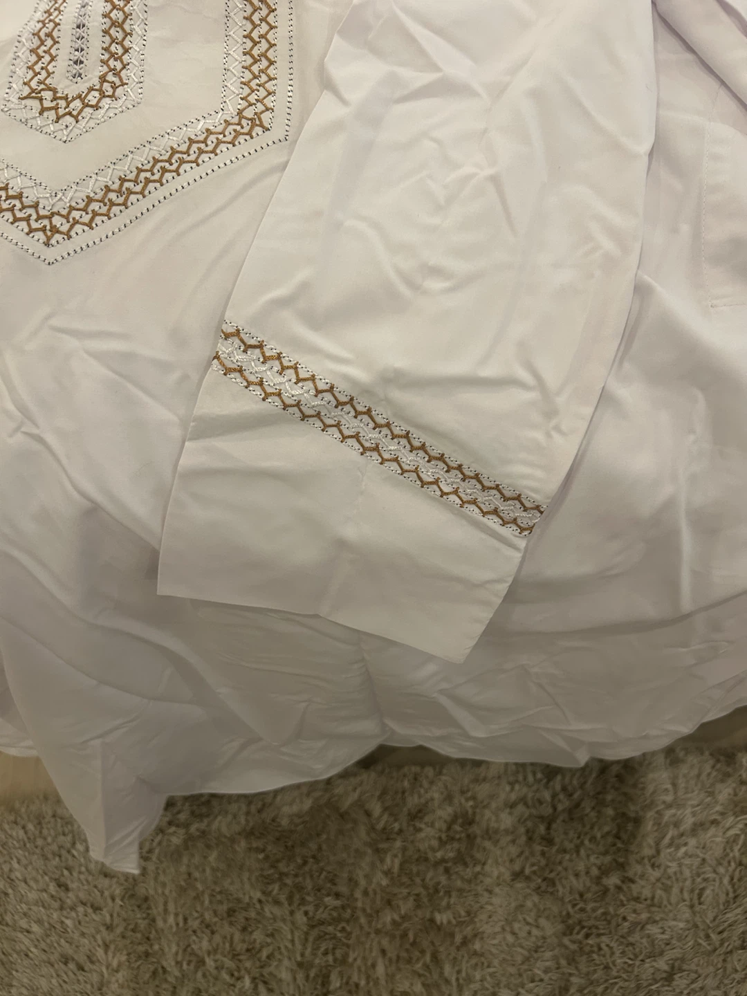 White Thobe Thawb Jubbah with Gold Embroidery man Afghan set - photo 3