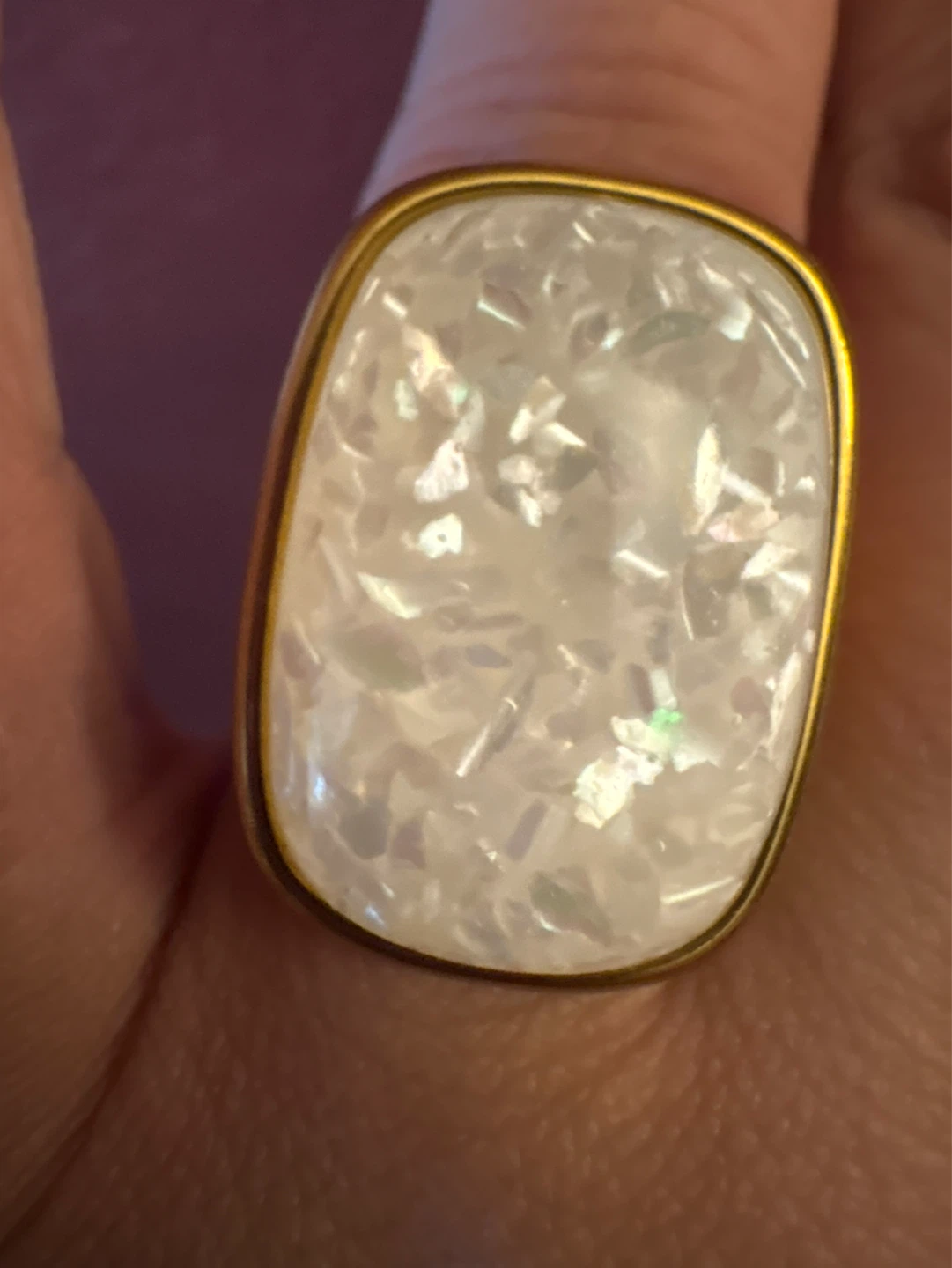 New 18k Gold SS  Ring with White mother of pearl Inlay - photo 5