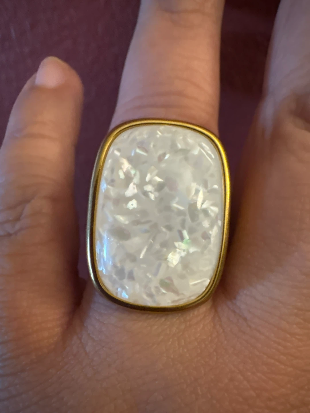 New 18k Gold SS  Ring with White mother of pearl Inlay