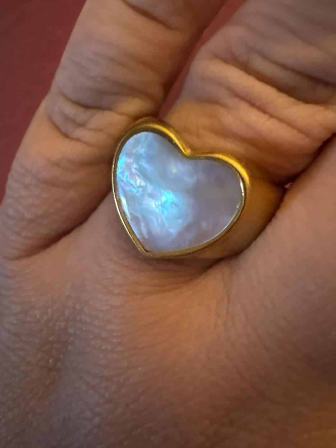 18k Gold SS Heart Ring with Mother of Pearl Inlay