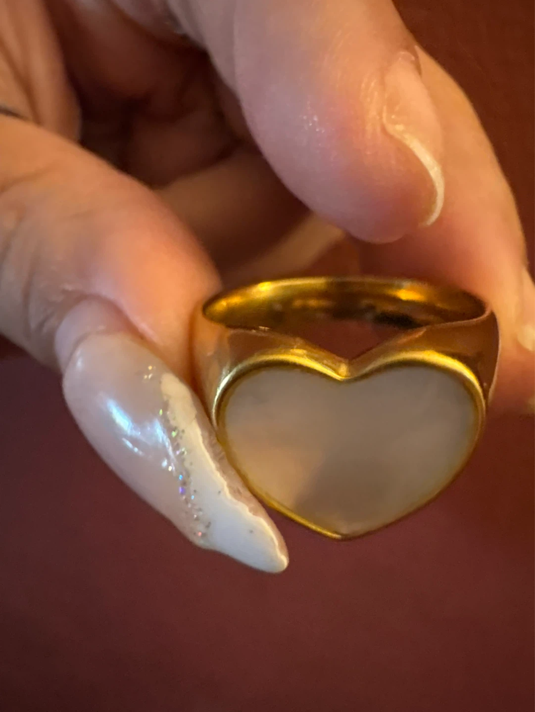 18k Gold SS Heart Ring with Mother of Pearl Inlay - photo 4