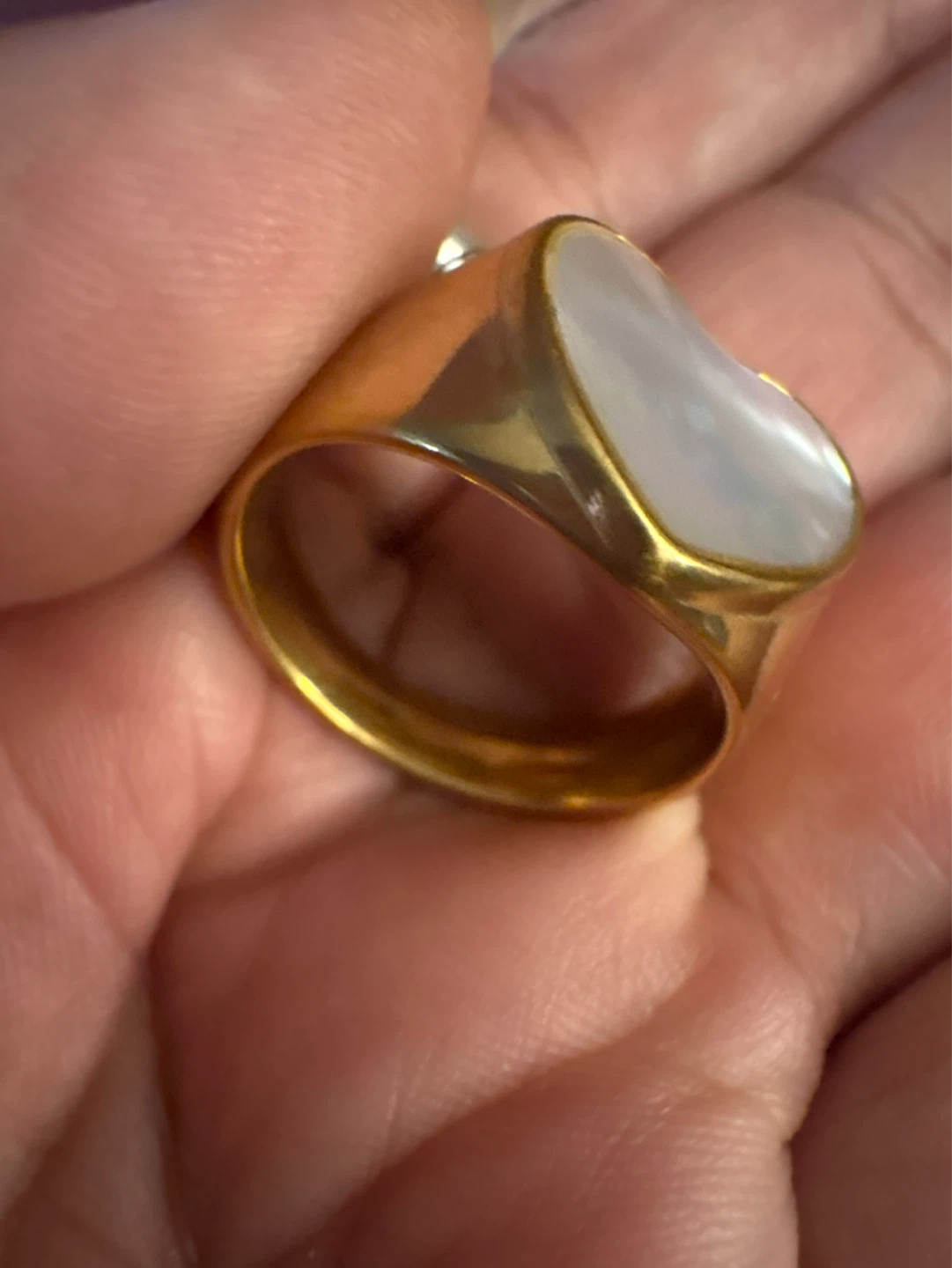 18k Gold SS Heart Ring with Mother of Pearl Inlay - photo 3