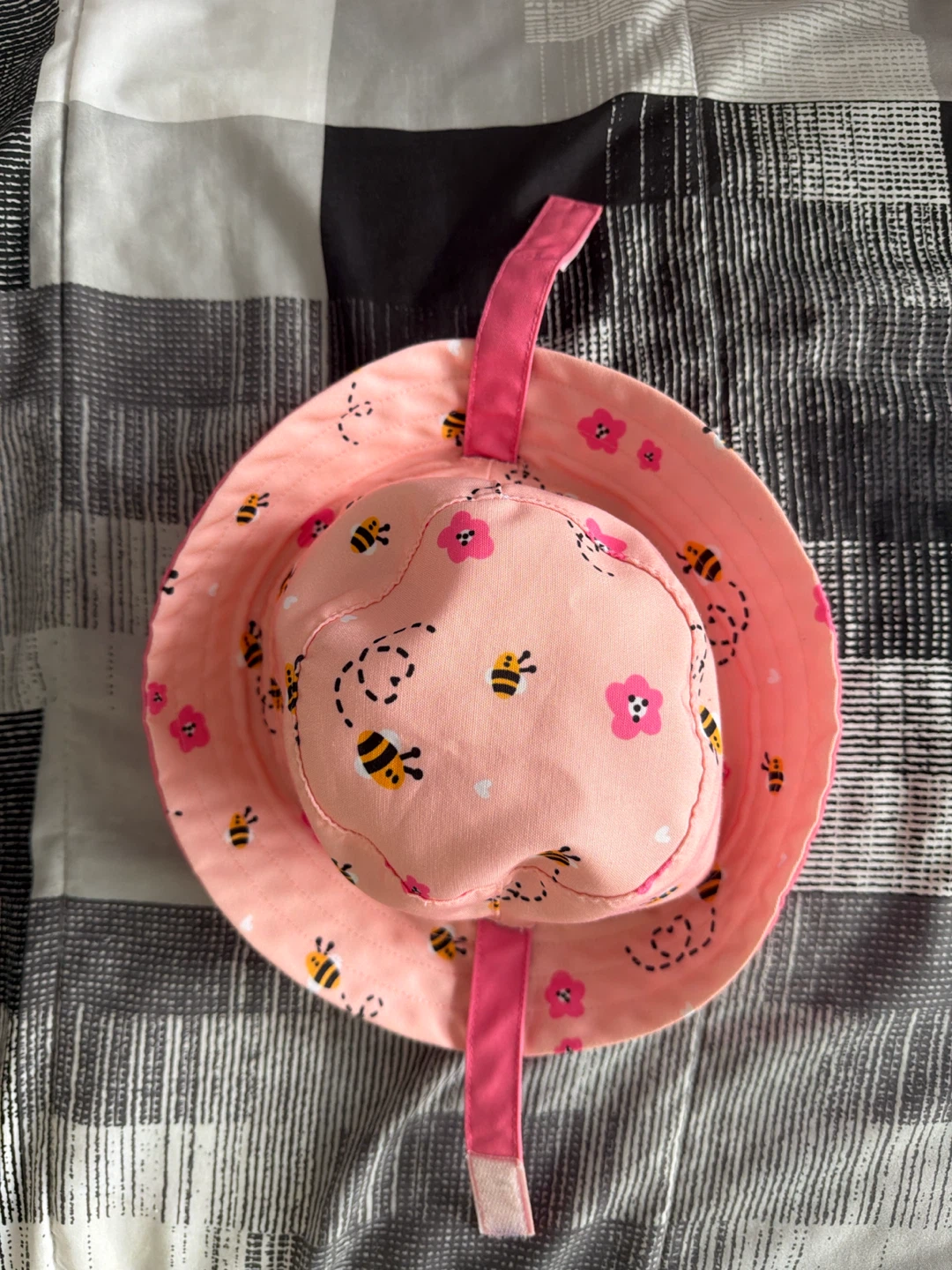 Pink Bucket Hat with Bees and Flowers
