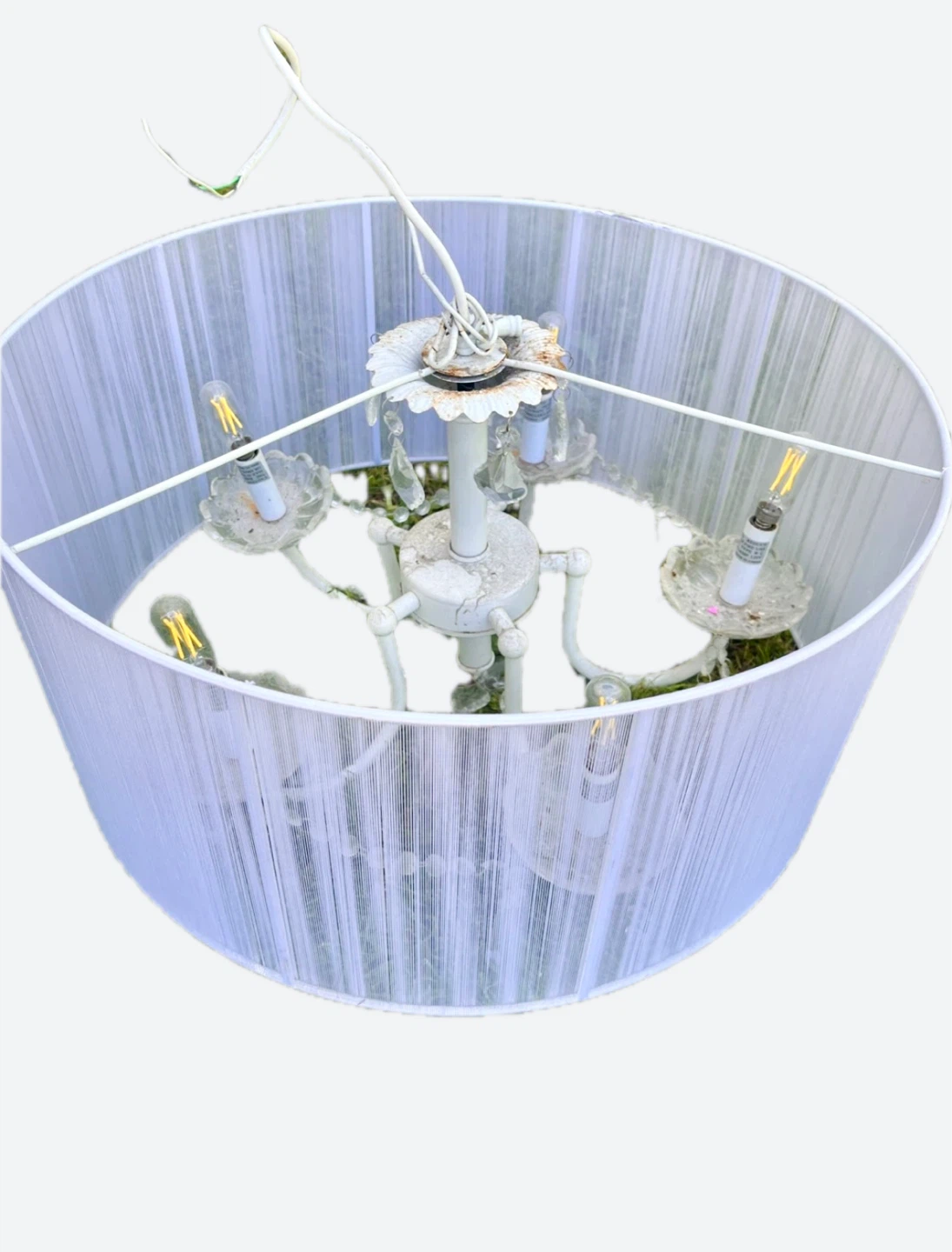Large White Chandelier with White Fabric Shade