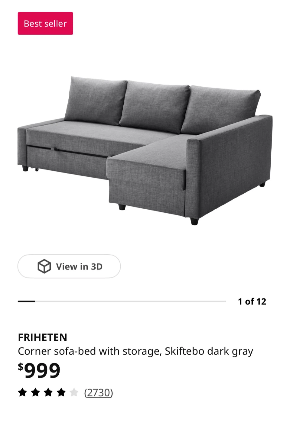 IKEA FRIHETEN Corner Sofa-bed with Storage - Skiftbo Dark Gray