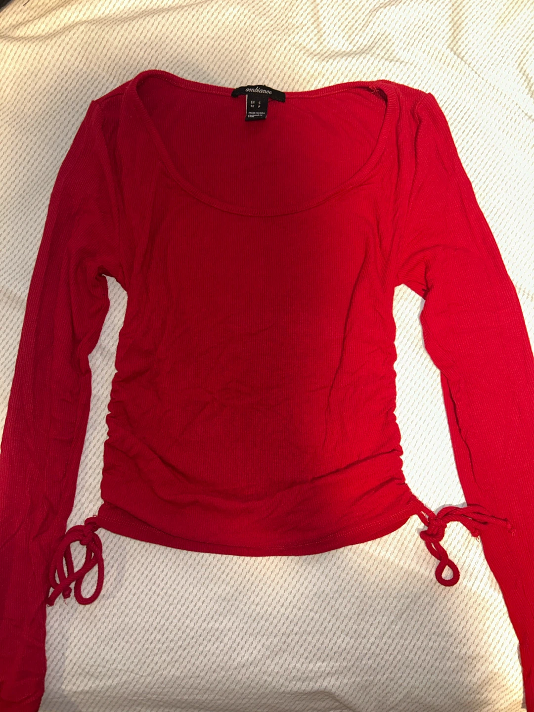 Ambiance Red Ruched Long Sleeve Top