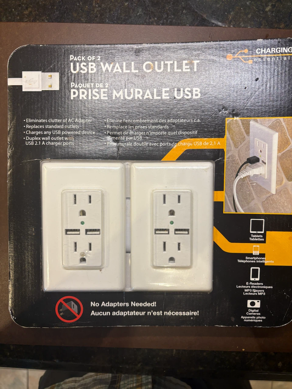 Charging Essentials USB Wall Outlet - Pack of 2