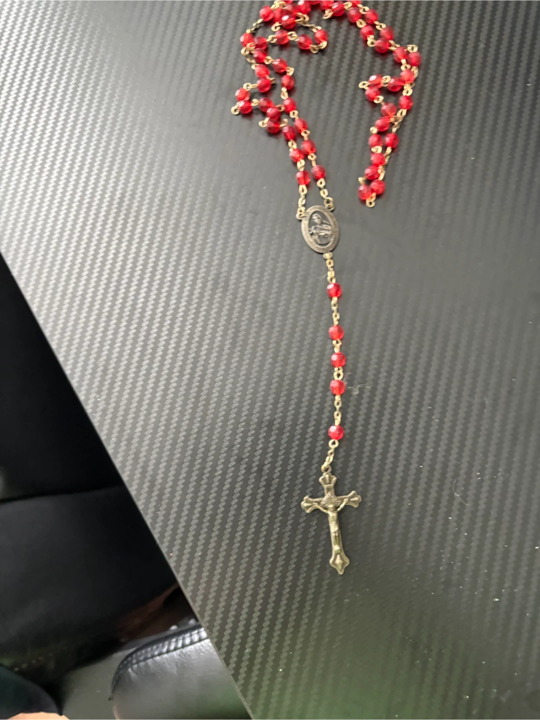 Red Beaded Rosary with Crucifix Pendant - photo 2