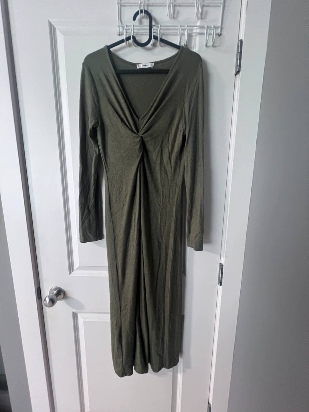 MANGO Olive Green Twist Front Maxi Dress