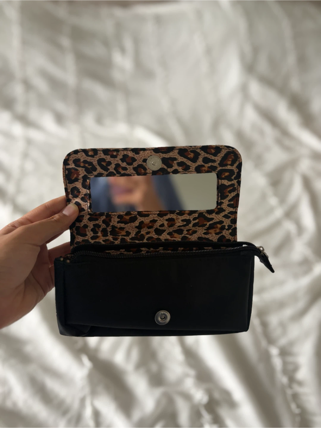 Black compact pouch with mirror