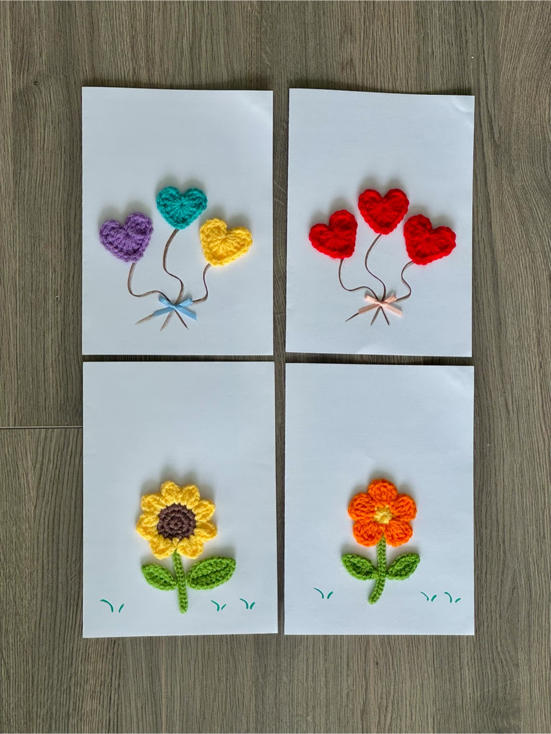 100% handmade crochet greeting cards - all 4 for $3