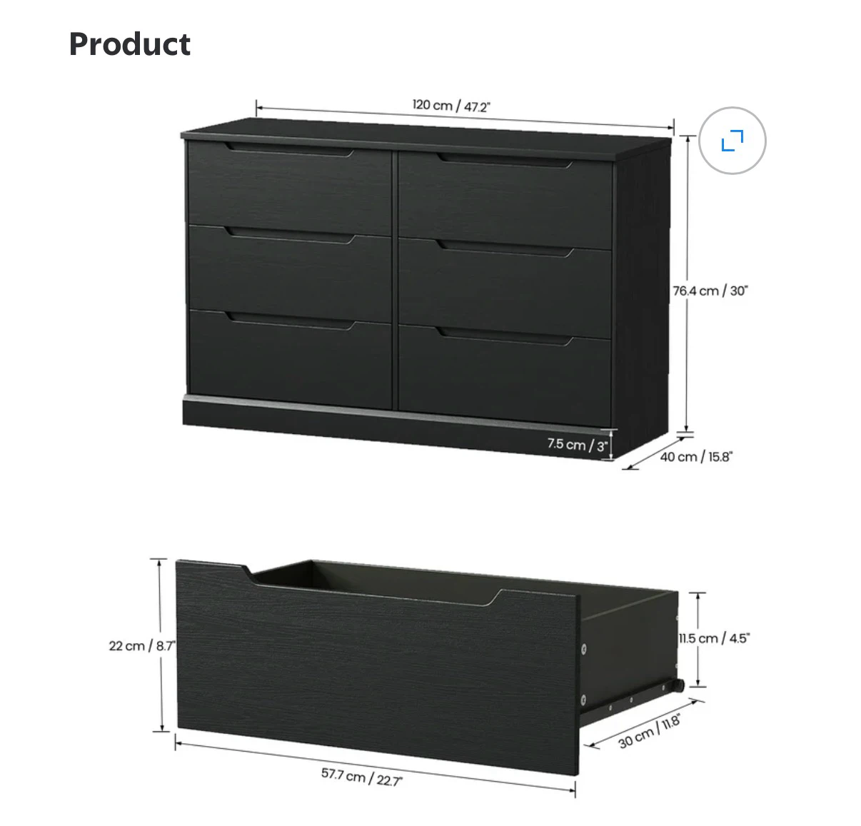 Black 6-Drawer Dresser - photo 3