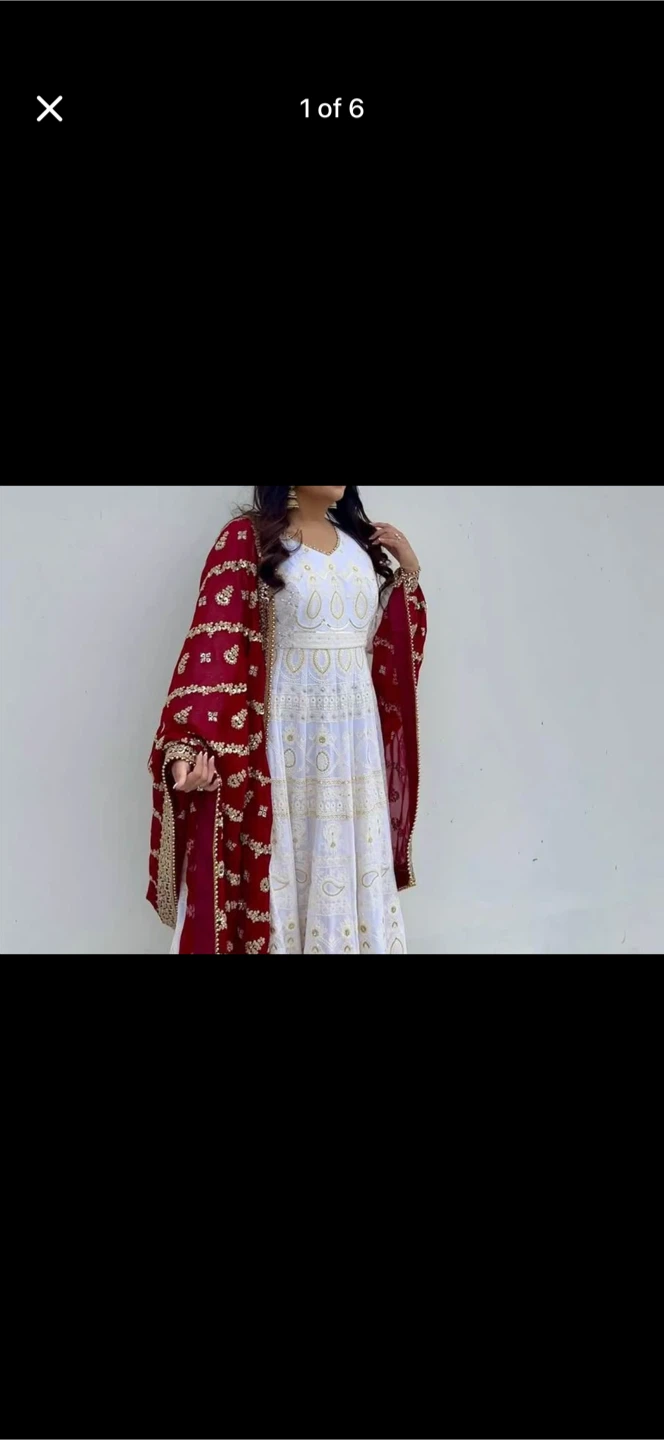 White Anarkali Suit with Red Dupatta