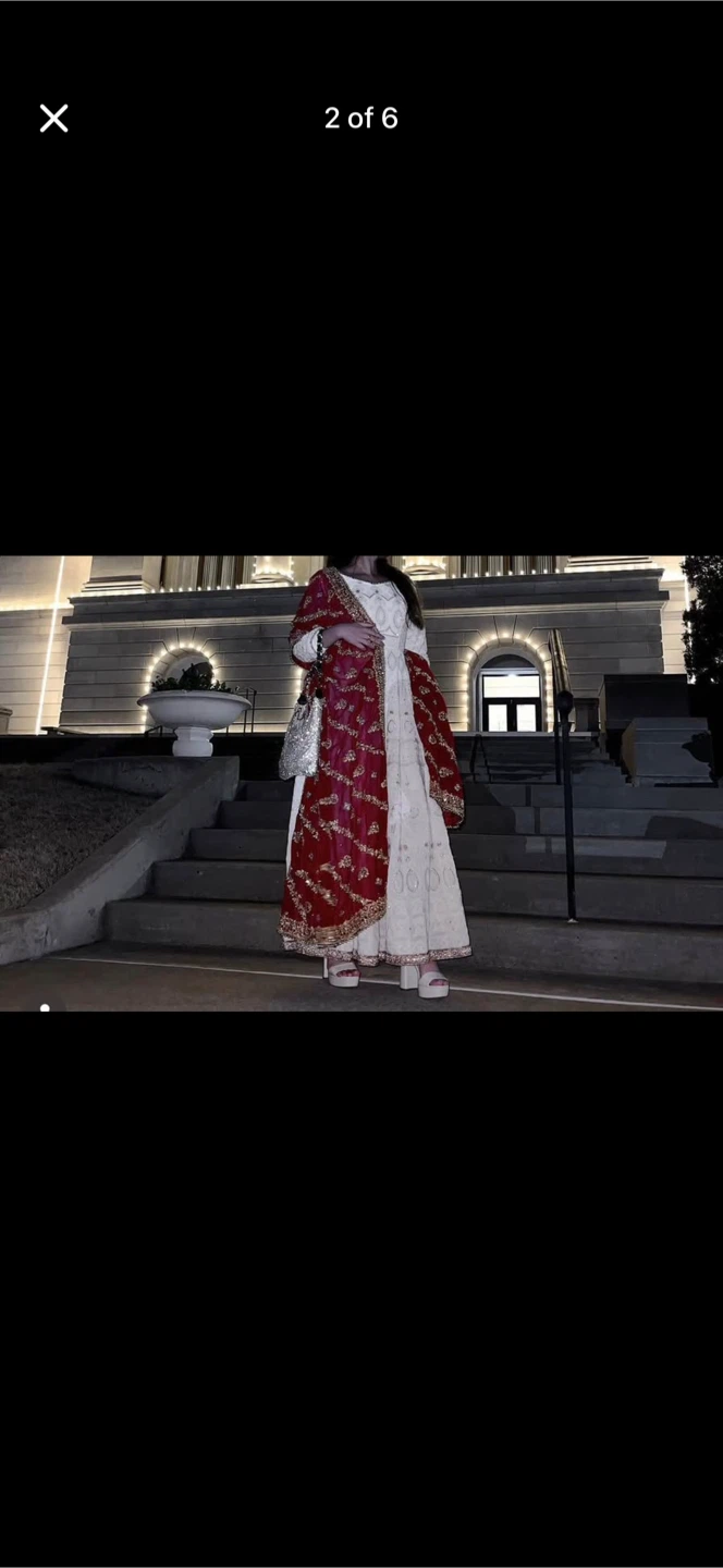 White Anarkali Suit with Red Dupatta - photo 2
