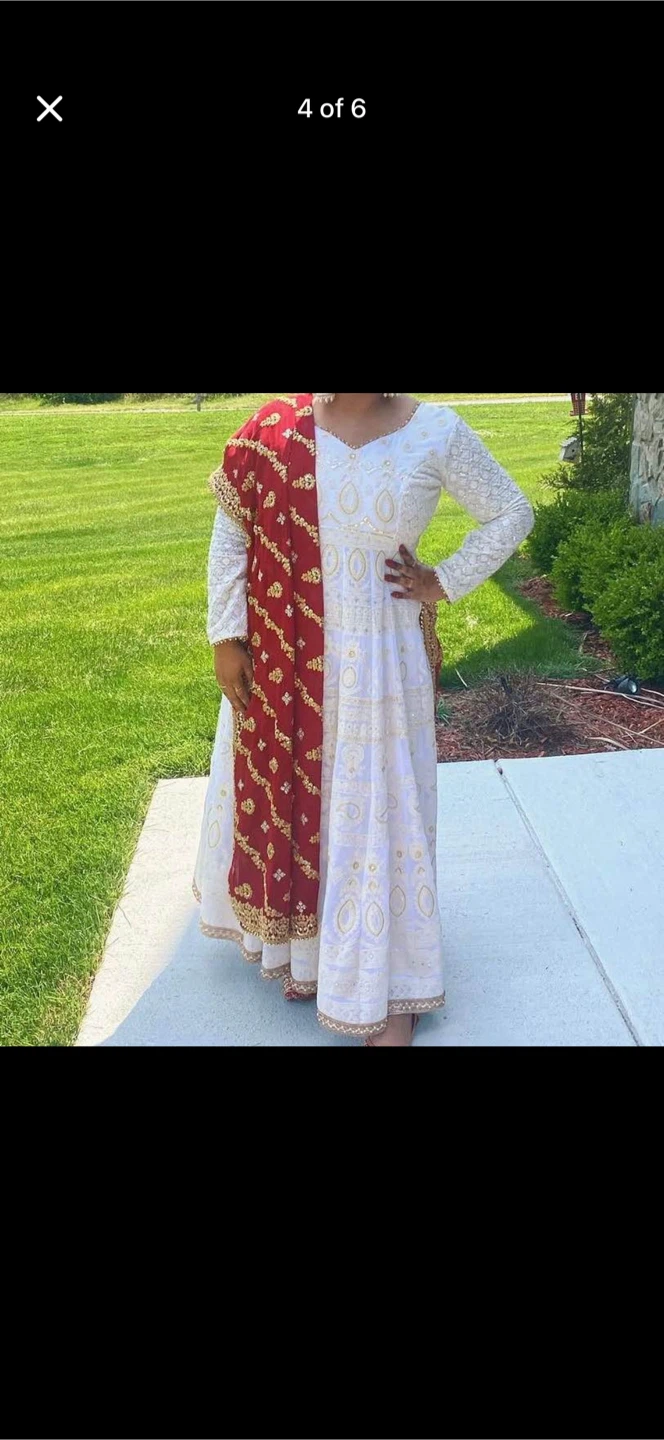 White Anarkali Suit with Red Dupatta - photo 4