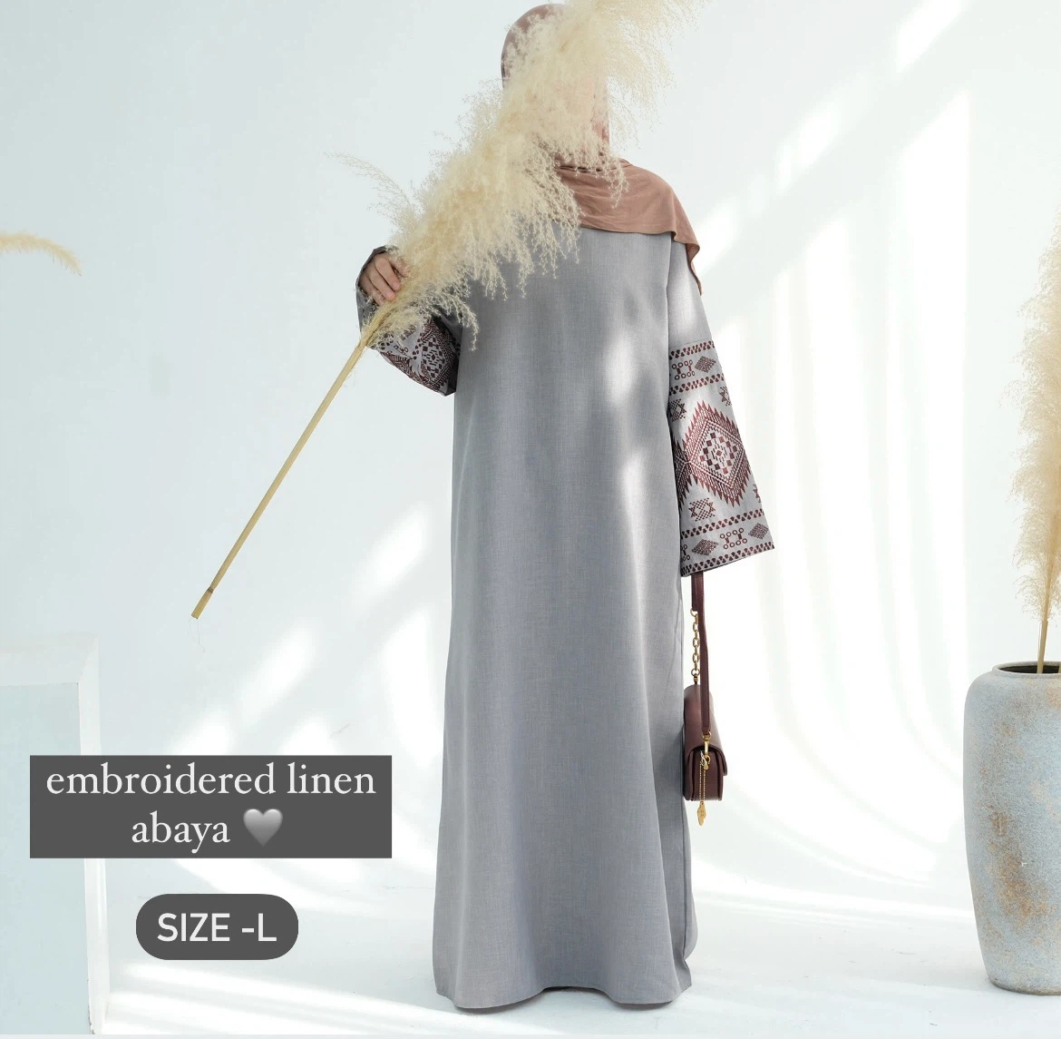 Embroidered Linen Abaya - Size L - photo 2