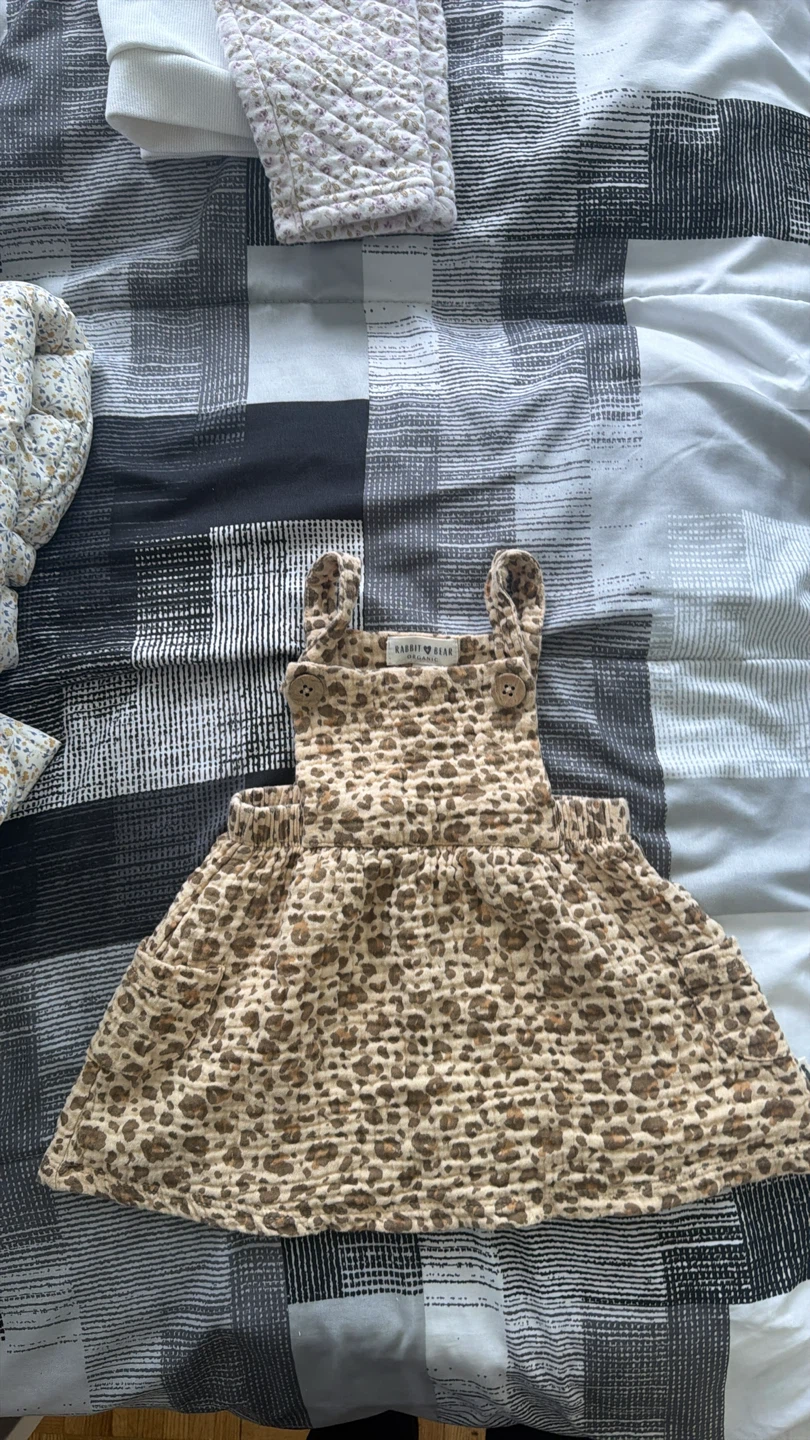 Rabbit Bear Organic Leopard Print Pinafore Dress