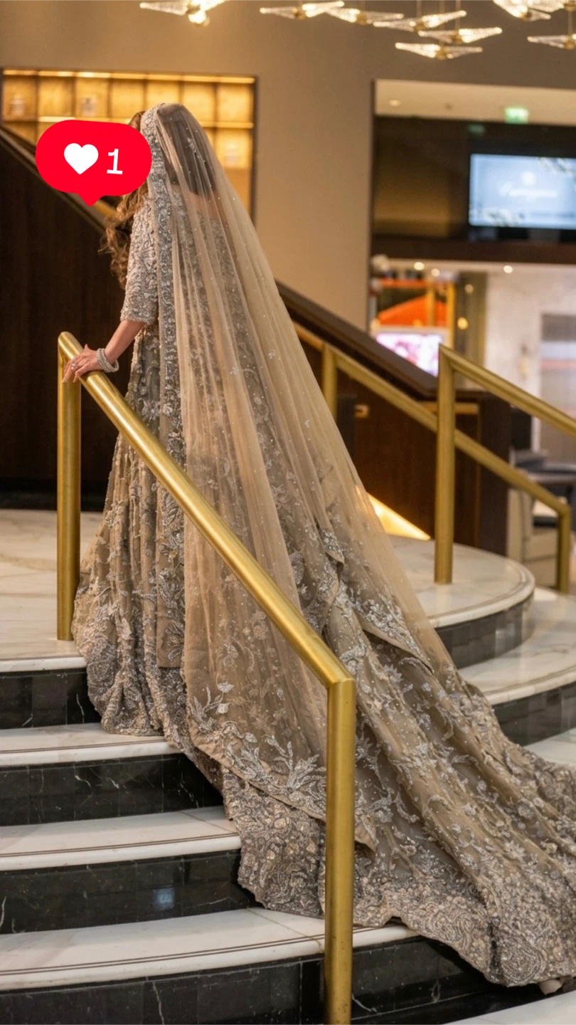 Embellished Bridal Dress with Veil