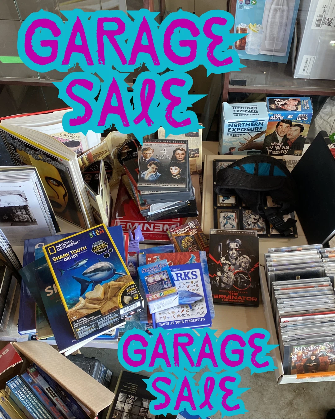 Garage Sale Items - VHS, Music CDs, DVDs, Books