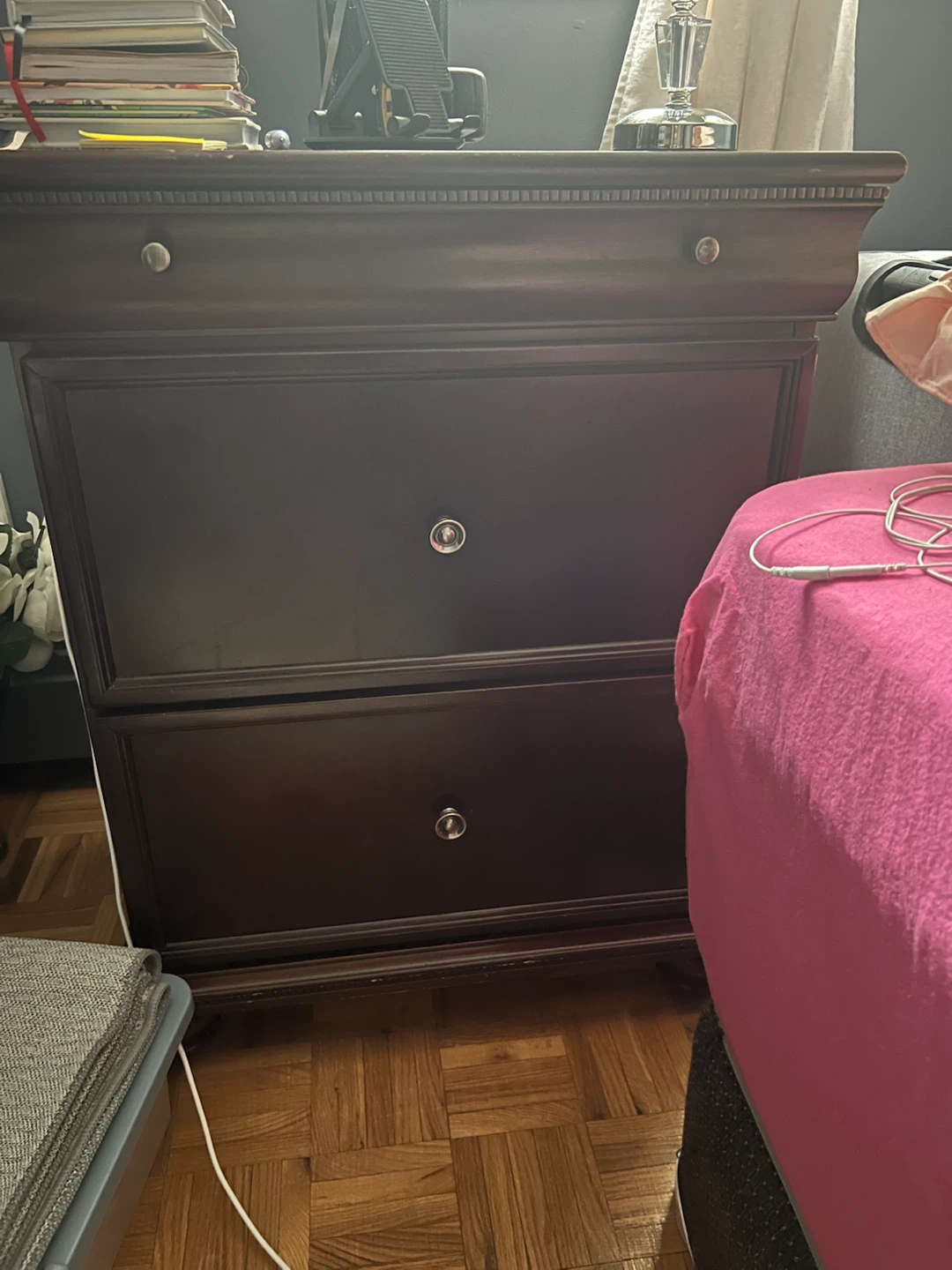 Dark Wood 2-Drawer Nightstand - photo 4