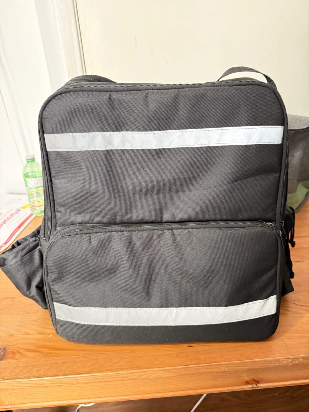 Black Insulated Delivery Backpack with Reflective Strips