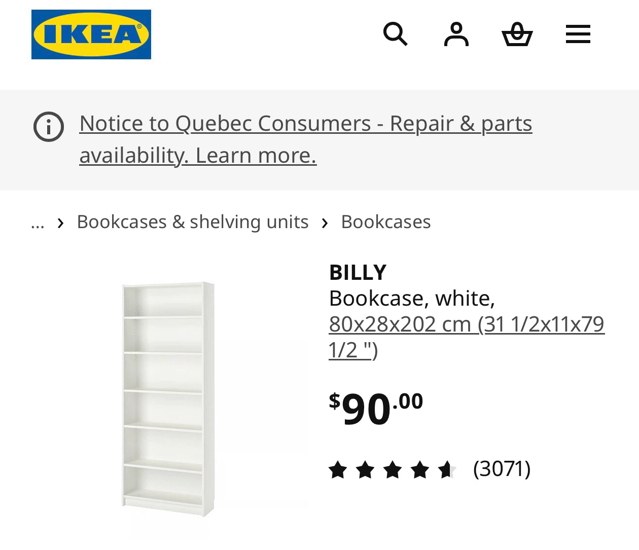 IKEA Billy Bookcase, White, 80x28x202 cm
