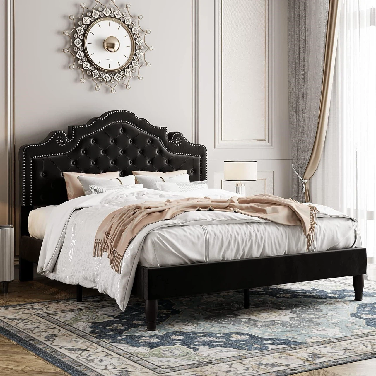 Grey Queen Size Tufted Upholstered Bed Frame
