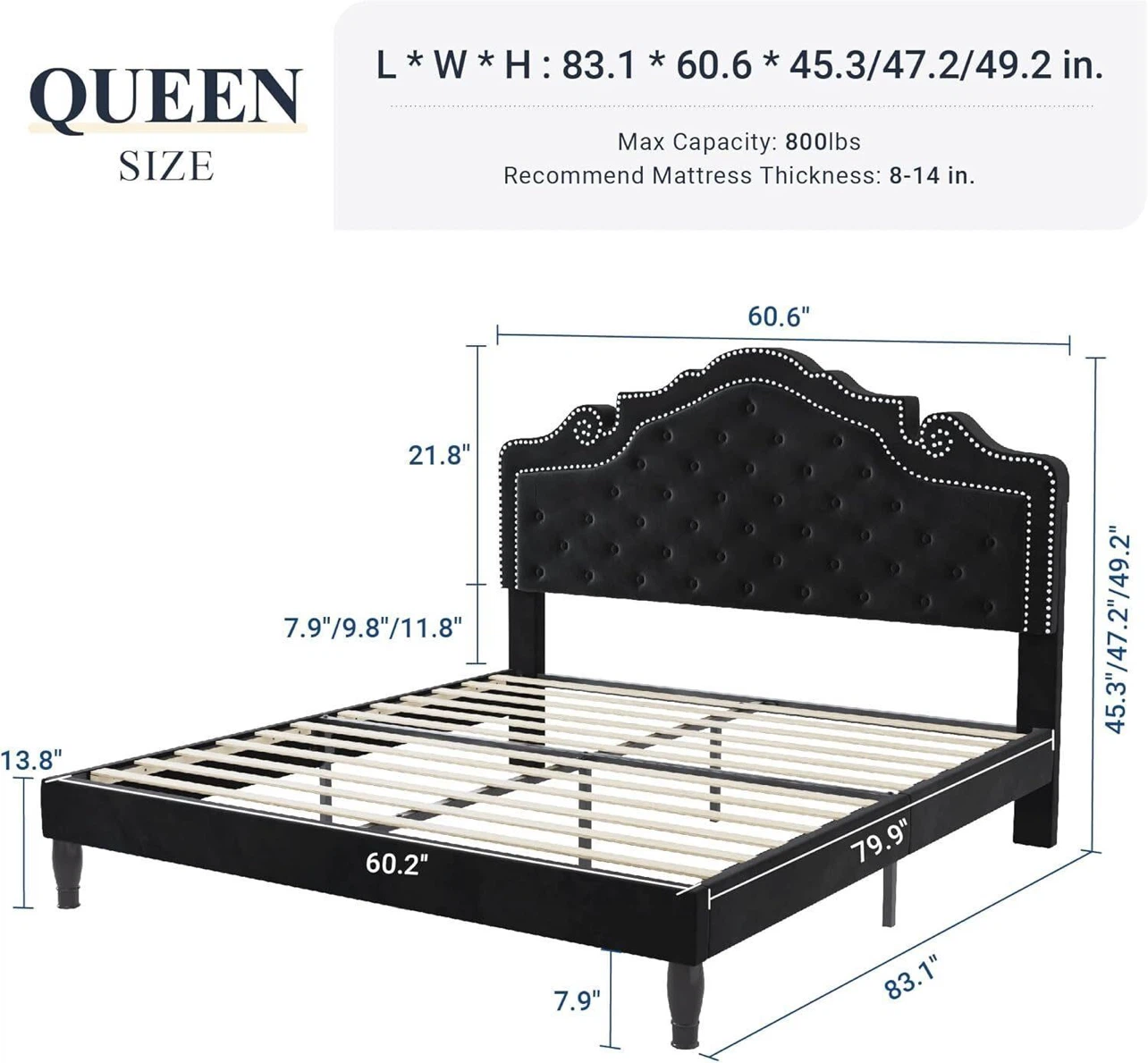 Grey Queen Size Tufted Upholstered Bed Frame - photo 2