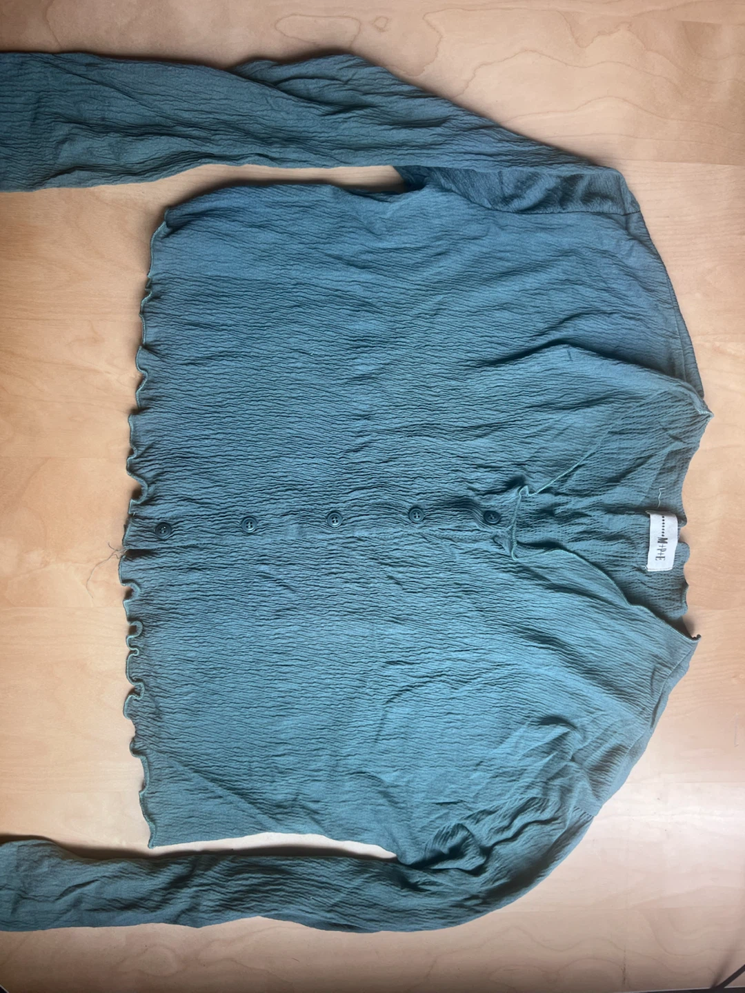Green Long Sleeve Crinkle Top