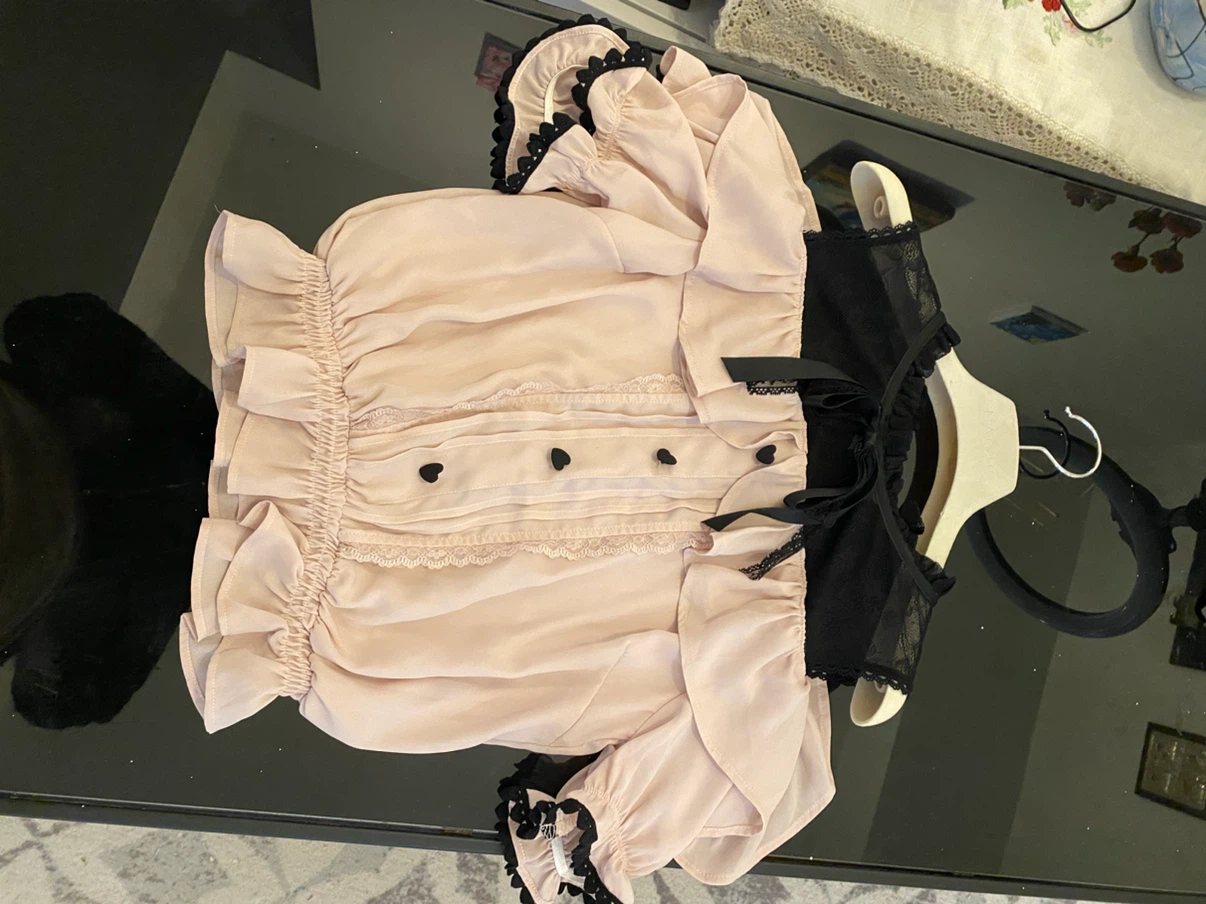 LIZ LISA Pink Lace Off-the-Shoulder Blouse Size xs - photo 3