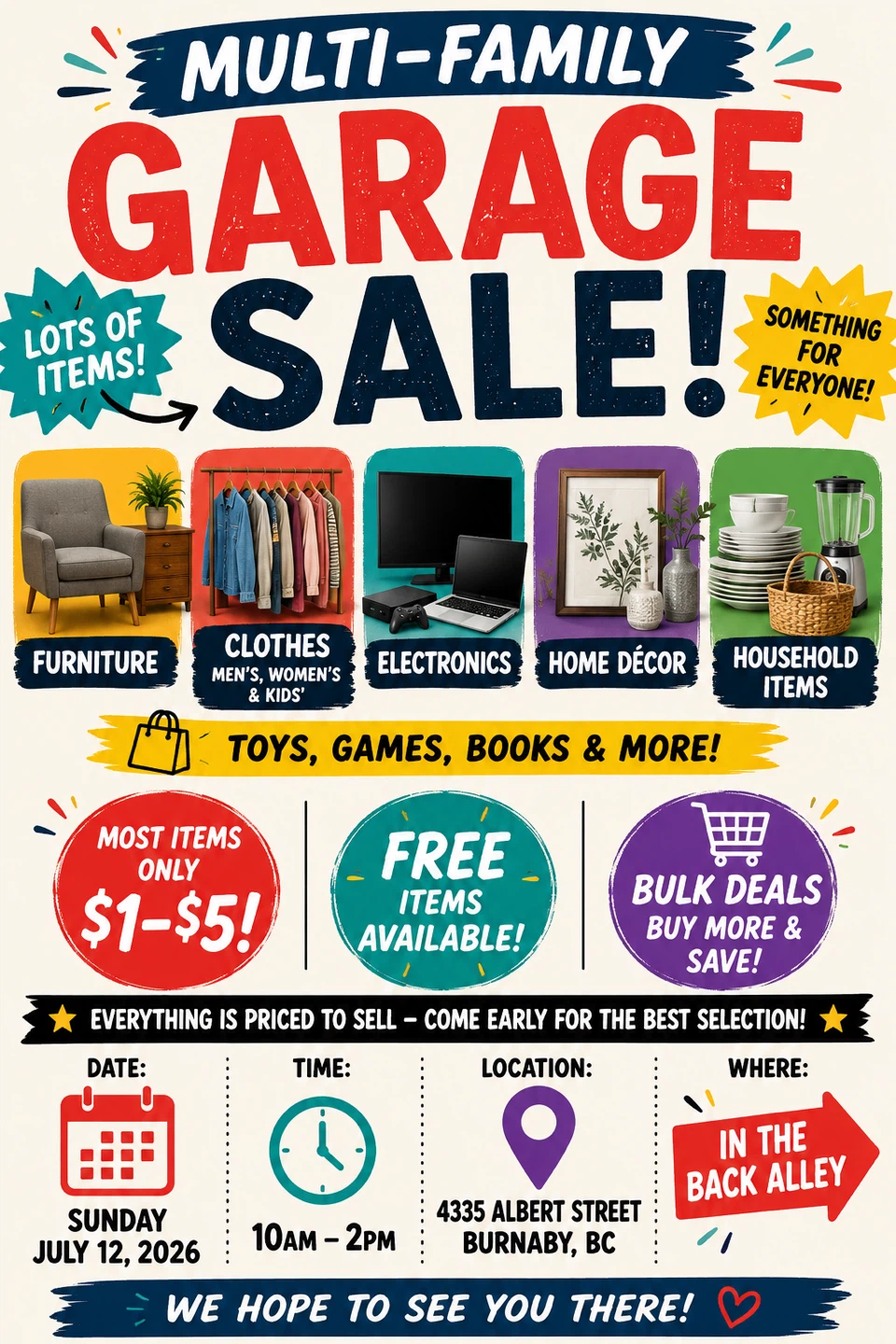 Garage Sale Sunday July 12th (10am-2pm)