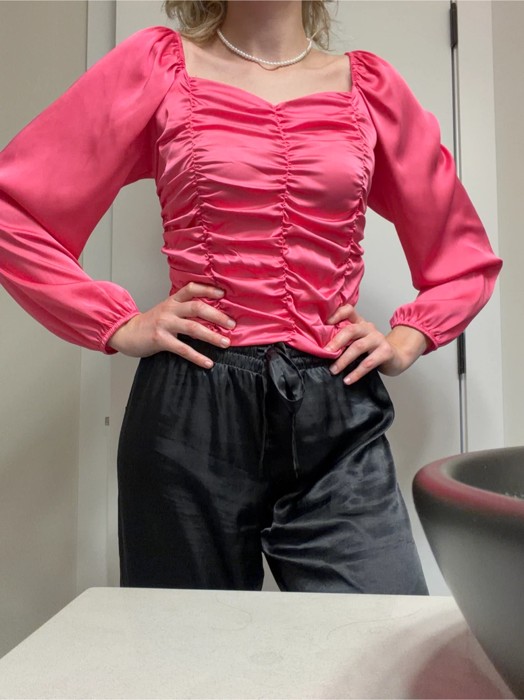 Pink Ruched ON/OFF-the-Shoulder Long Sleeve Top - photo 2
