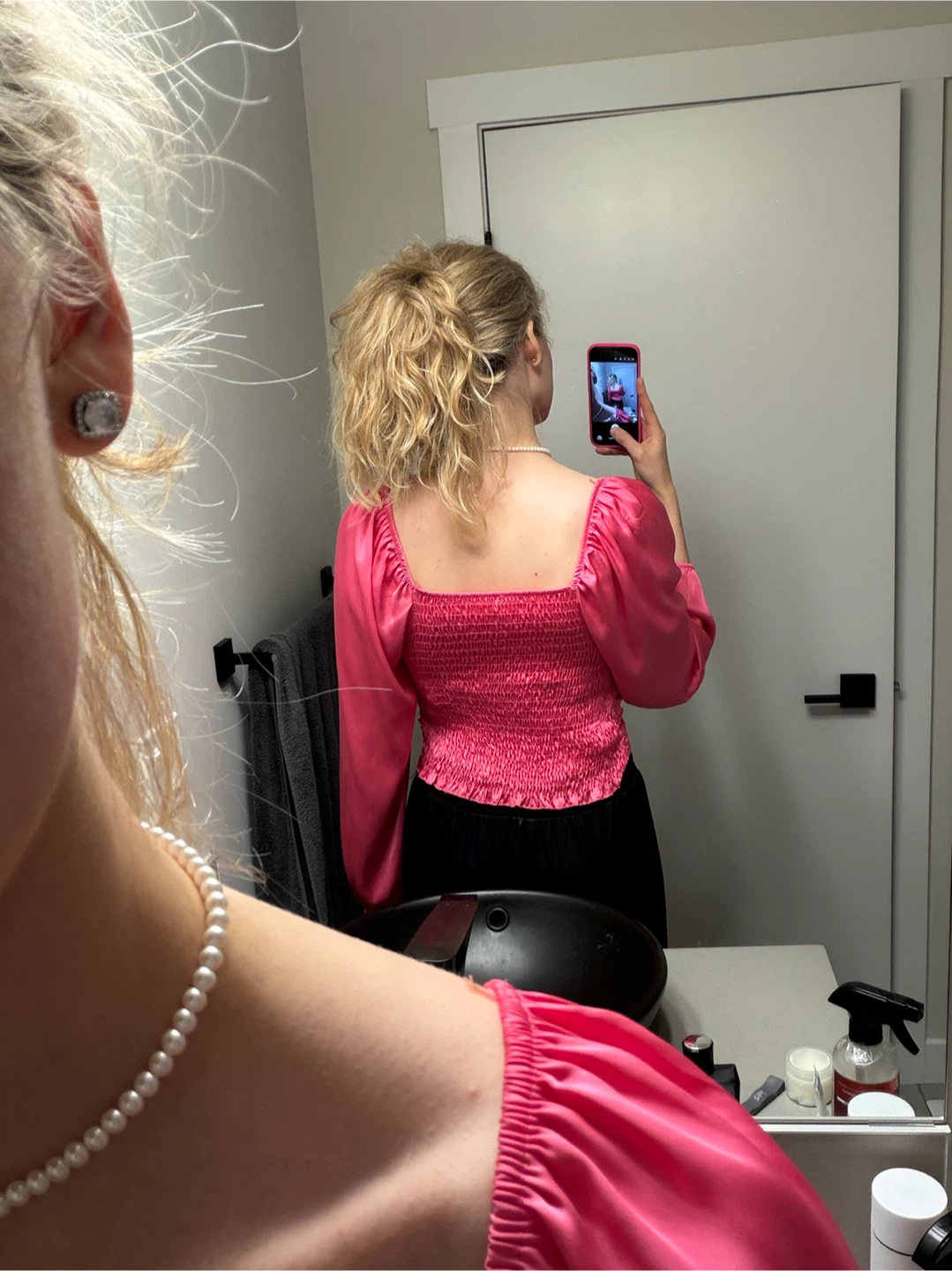 Pink Ruched ON/OFF-the-Shoulder Long Sleeve Top - photo 3