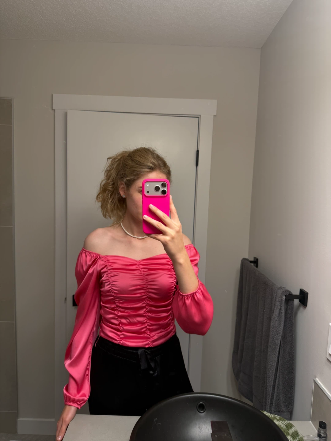 Pink Ruched ON/OFF-the-Shoulder Long Sleeve Top - photo 5