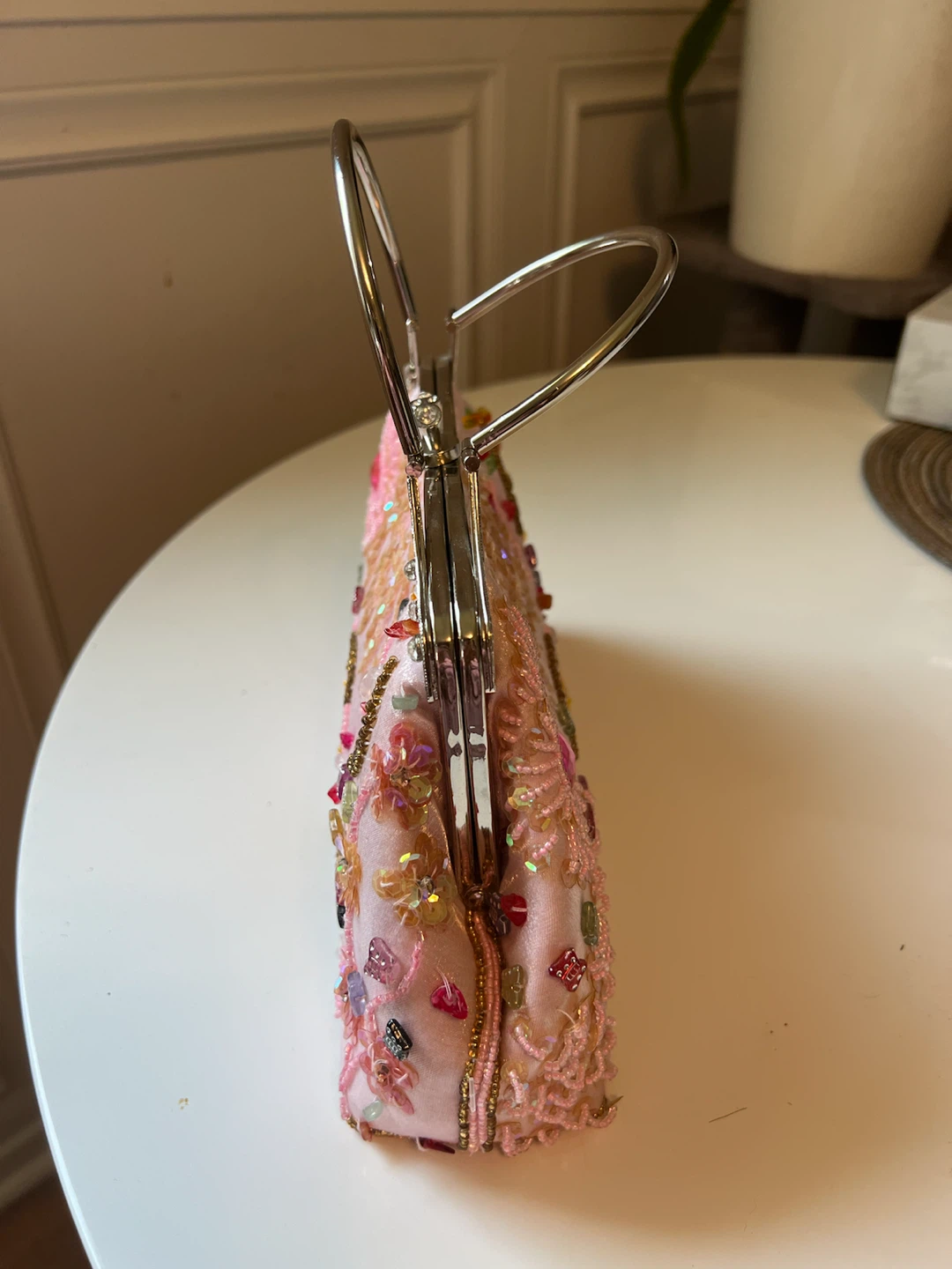 Pink Beaded Butterfly Clutch Purse with Metal Handle - photo 2