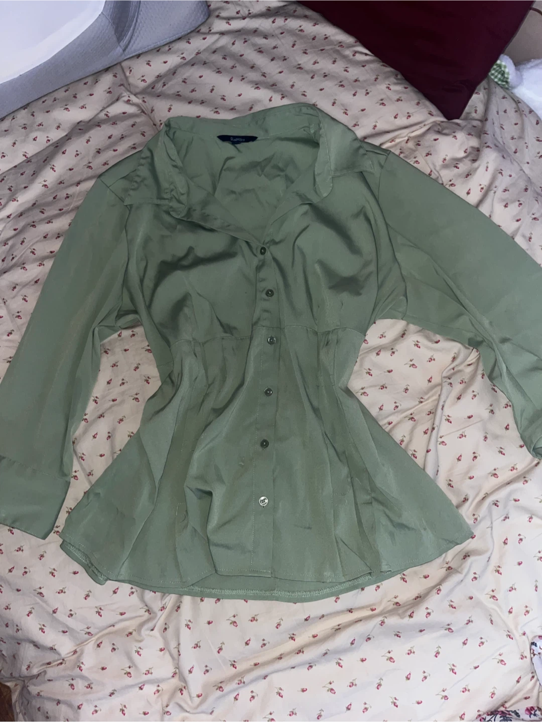Green Y2K Button-Up Shirt