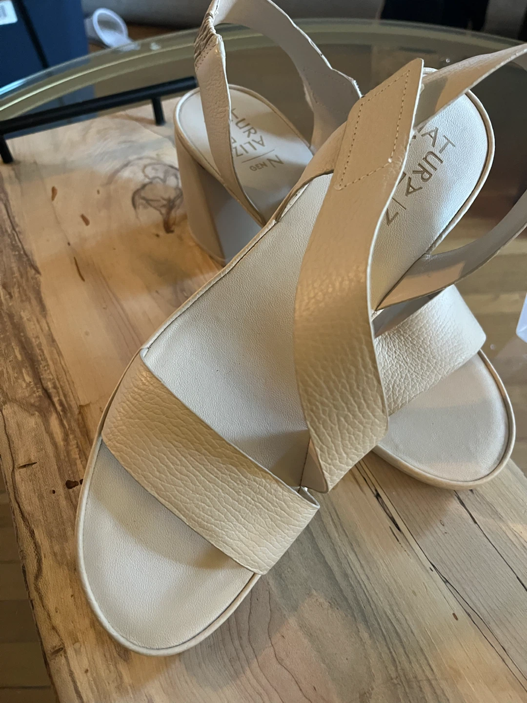 Naturalizer Beige Leather Slingback Block Heels