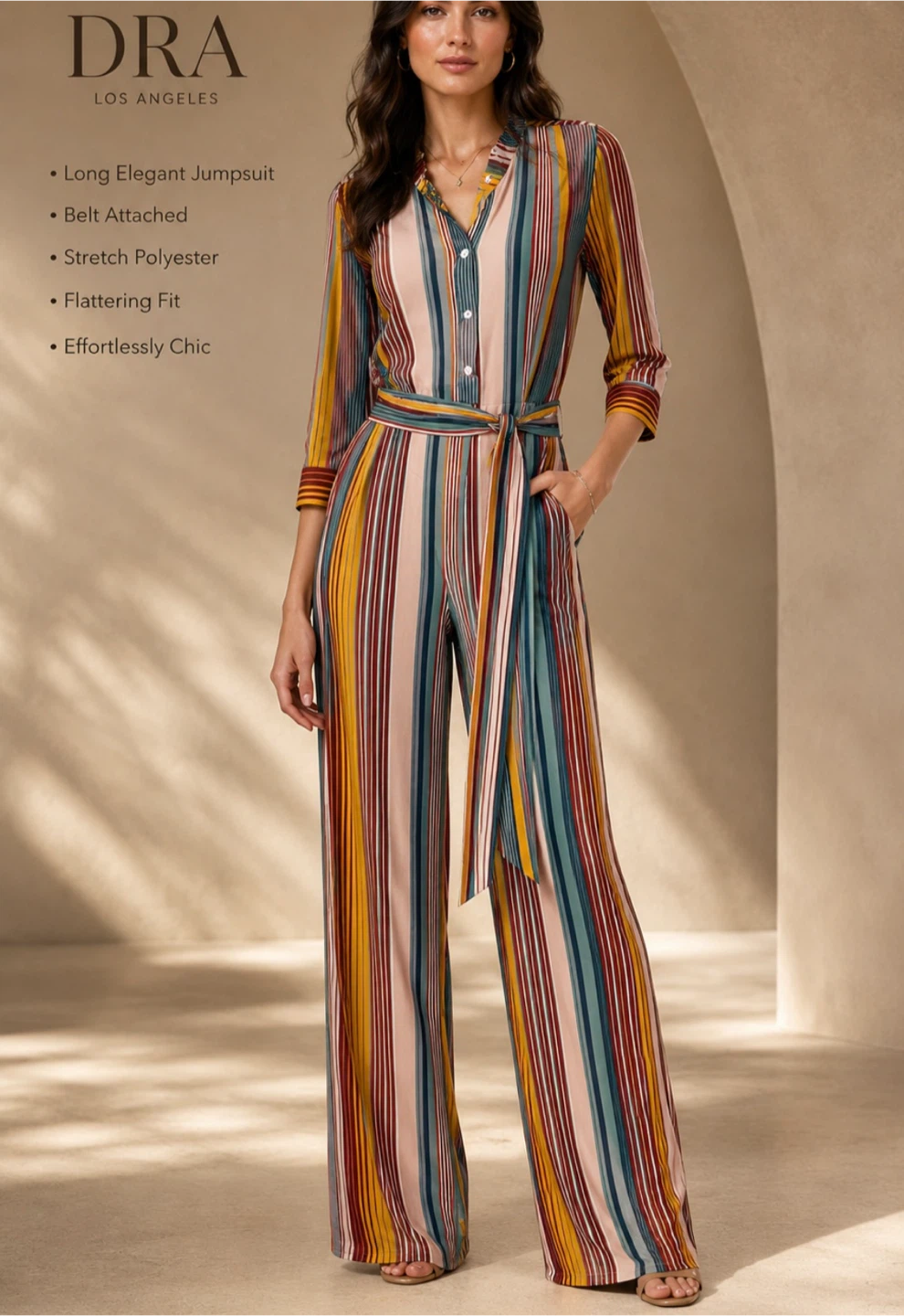dRA Los Angeles Striped Jumpsuit Medium