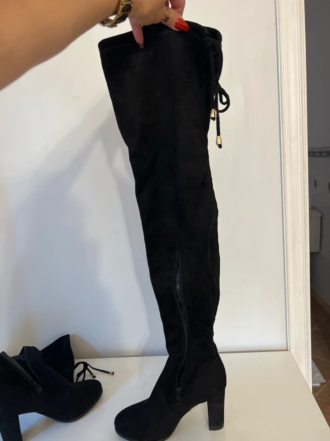 Black Suede Over-the-Knee Boots Size 7 - photo 2