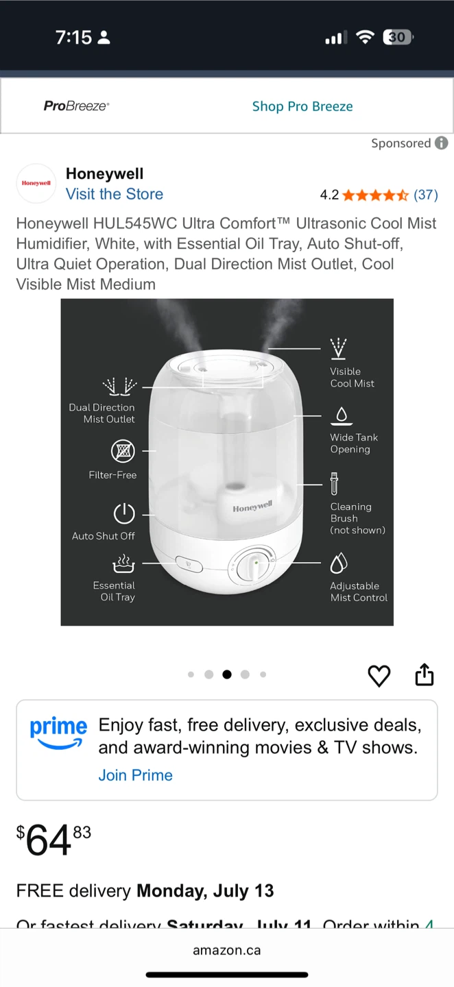 Honeywell Ultrasonic Cool Mist Humidifier - photo 3