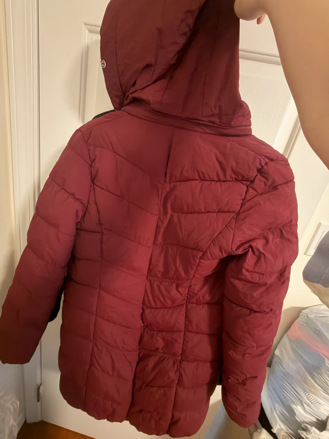 Maroon Hooded Puffer Jacket - photo 3