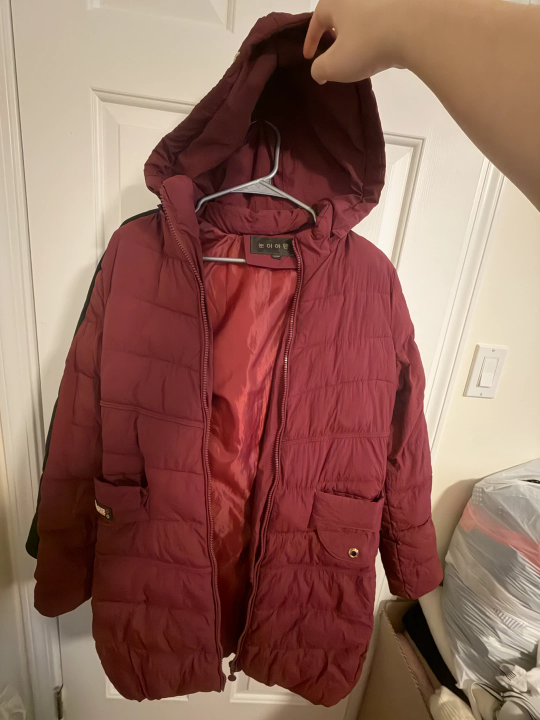 Maroon Hooded Puffer Jacket - photo 4