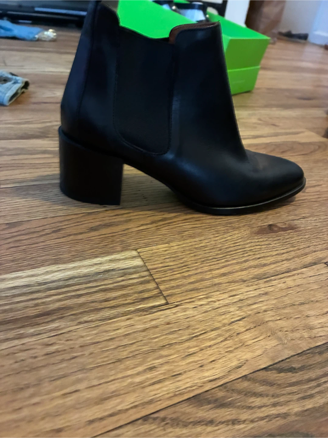 Black Leather Ankle Boots Size 5.5 - photo 2