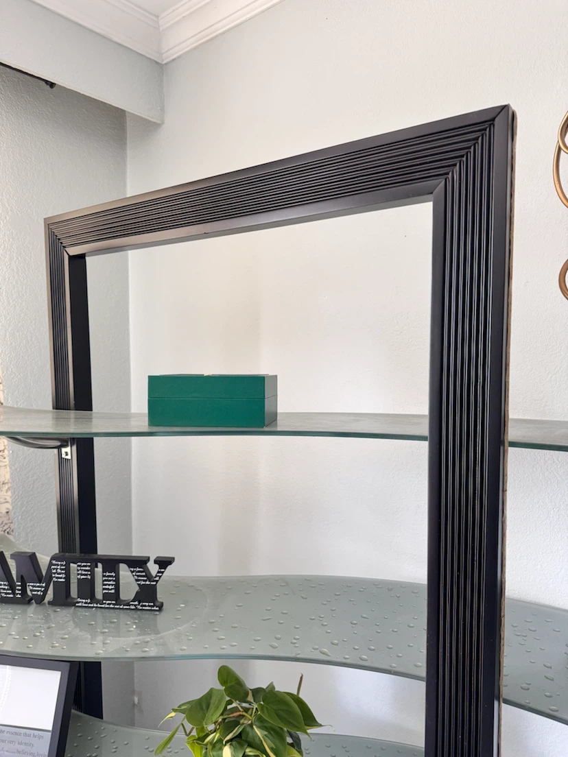 Black frame shelving unit with glass shelves - photo 2