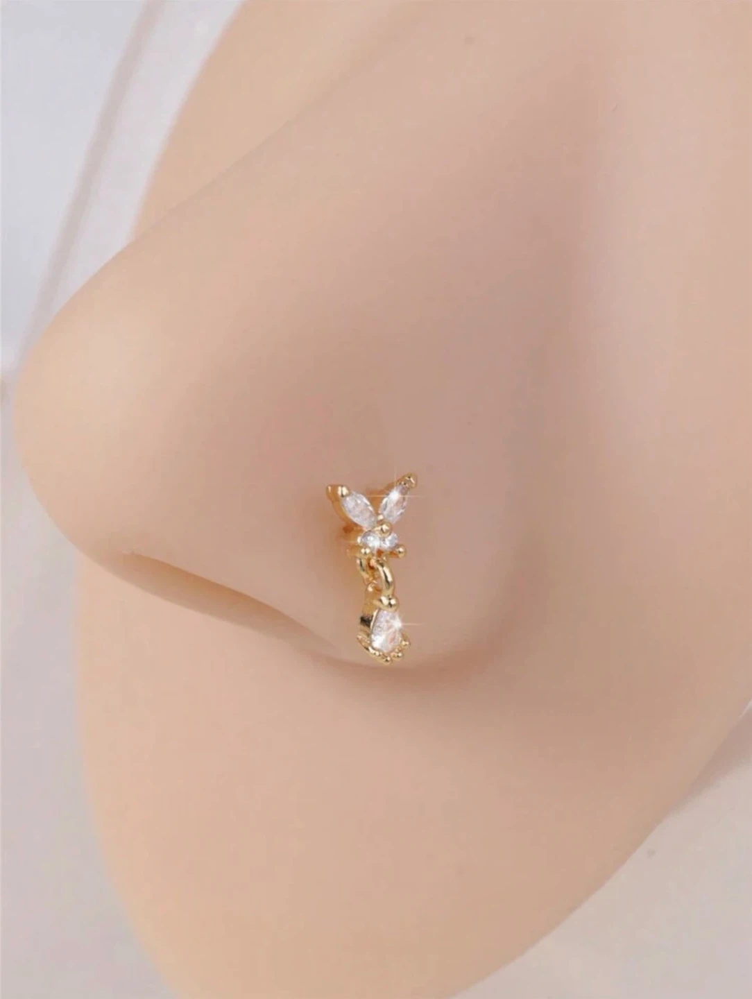 Gold-tone Butterfly Dangle Nose Ring